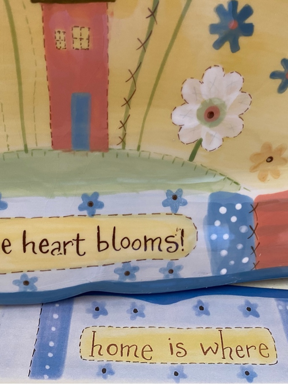 Whimsical Cottage Ceramic Serving Platter - Yellow & Blue Floral - Picture 5 of 9